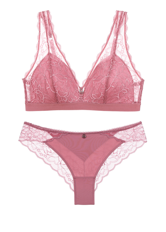 PEARL Pink Floral Lace Lingerie Set