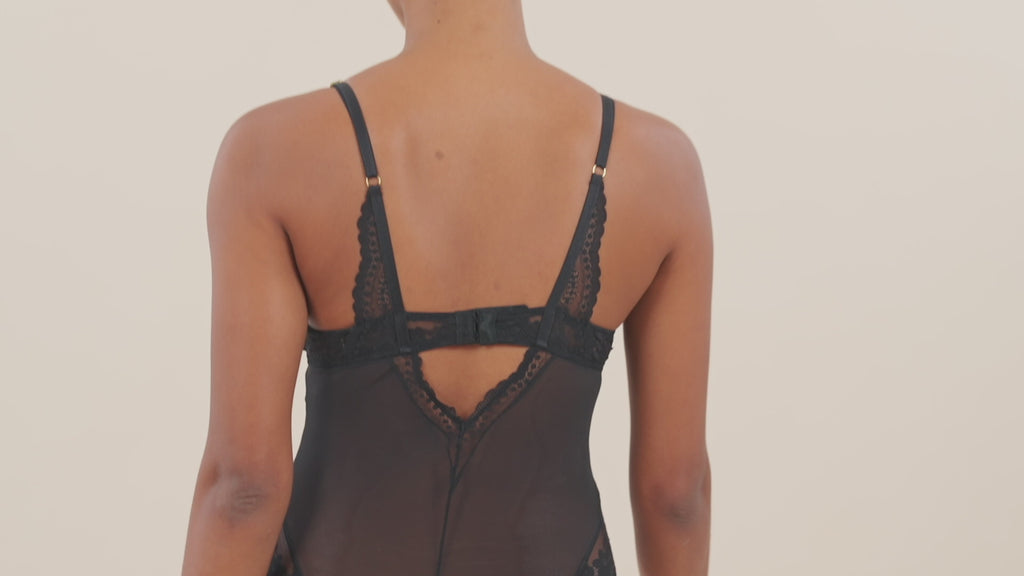 Julianna Black Unlined Plunge Lace Bodysuit, XS-XL