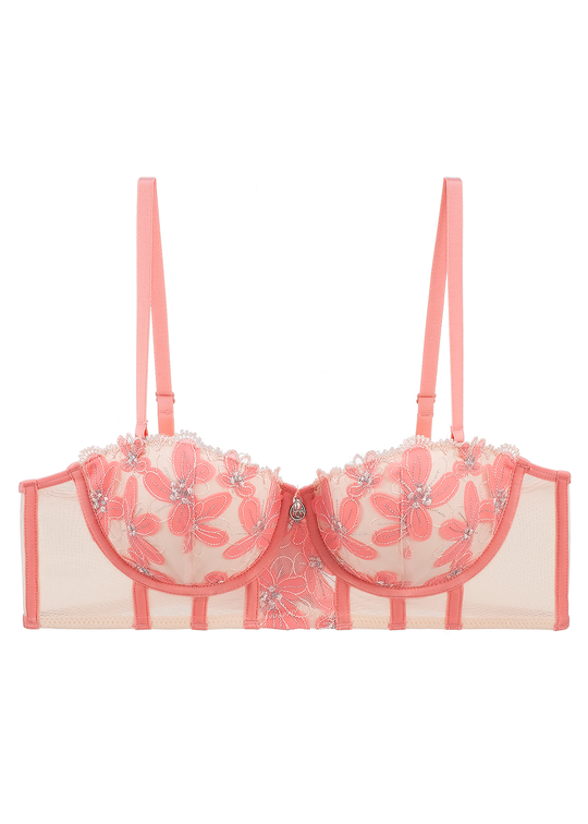RILEY Plus Sexy Pink Floral Embroidery Lace Underwired Balconette Long Bra