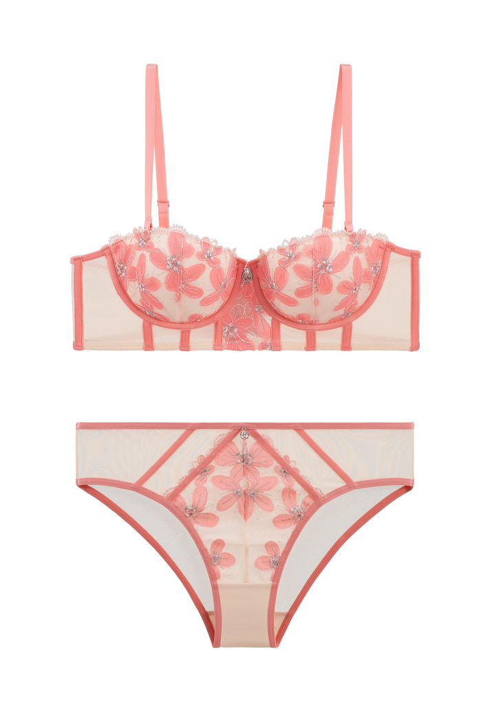 RILEY Pink Floral Embroidery Lace Lingerie Set