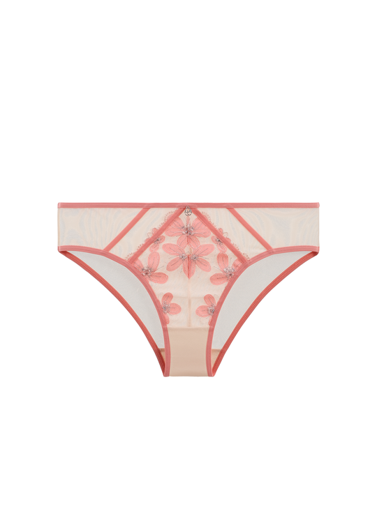 RILEY Sexy Pink Floral Embroidery Lace Brief Panties