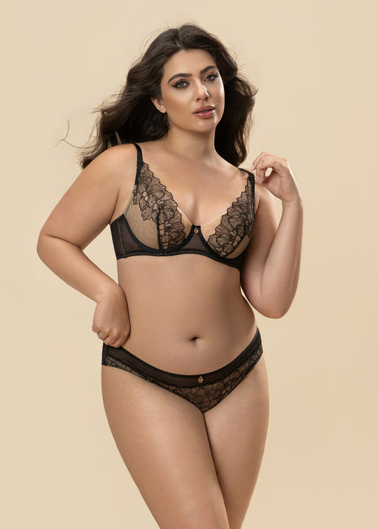 RIONA Plus Black Embroidery Lace Unlined Bra