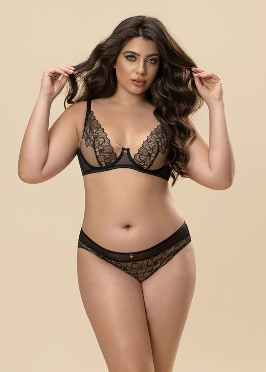RIONA Plus Black Embroidery Lace Brief Panties