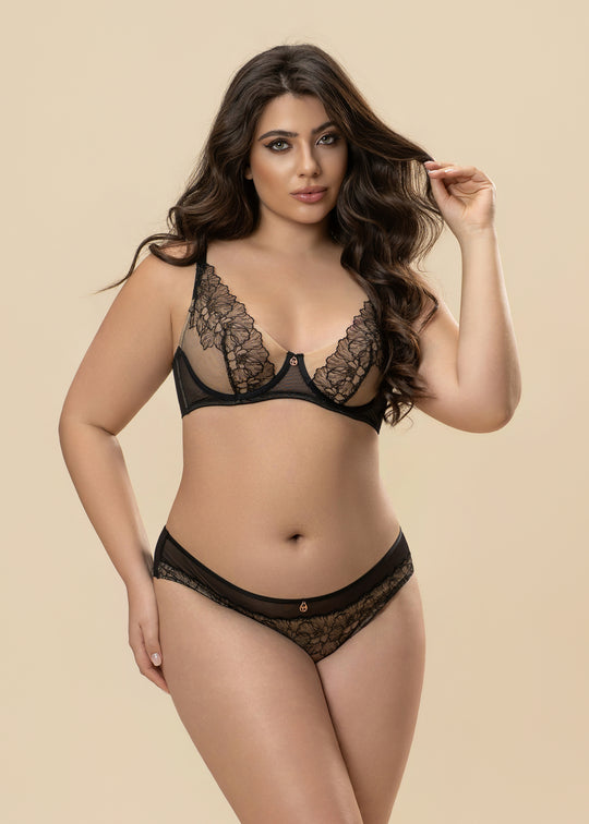 RIONA Plus Black Embroidery Lace Brief Panties