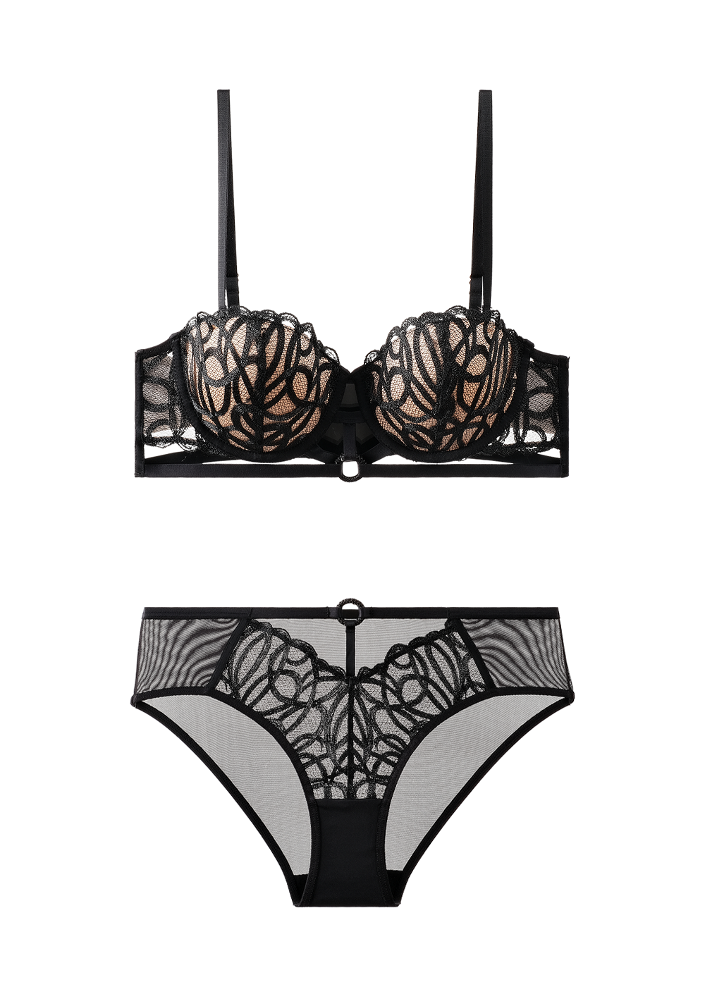 Ruffle Blossom Lace  Embroidery Bras And Panty Set