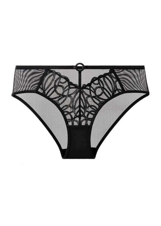 RORA Black Lace Brief Panties with Geometric Embroidery