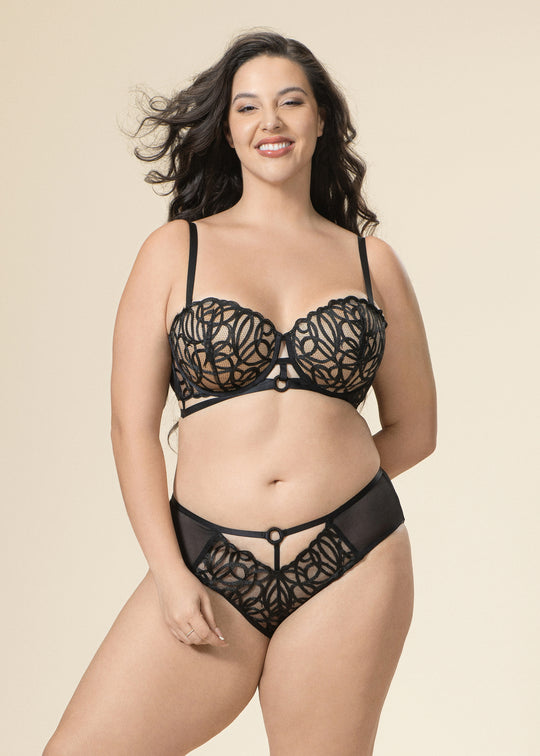 RORA Black Lace Brief Panties with Geometric Embroidery-imgsize-XL