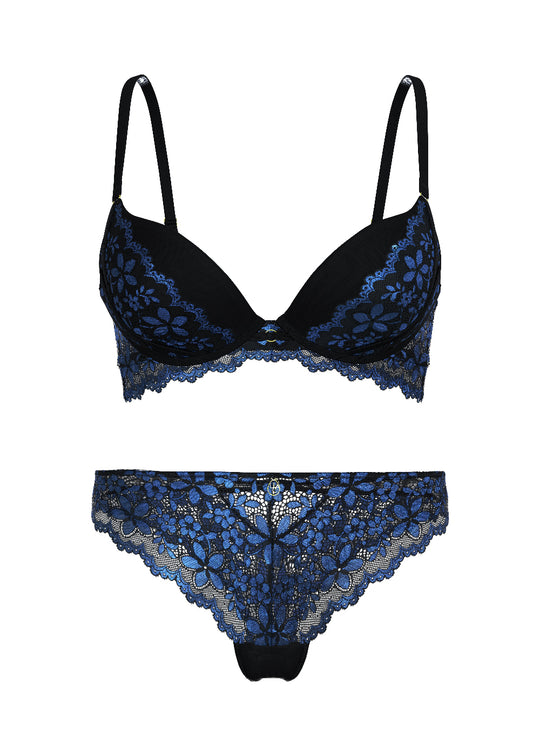 ROSALIE Plus Black Blue Floral Lace Lingerie Set