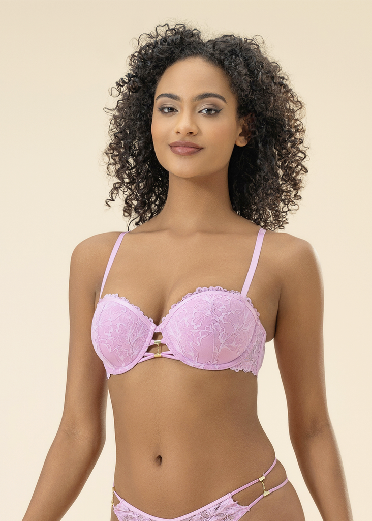 SONIA Sexy Pink Floral Lace Underwired Balconette Demi Bra