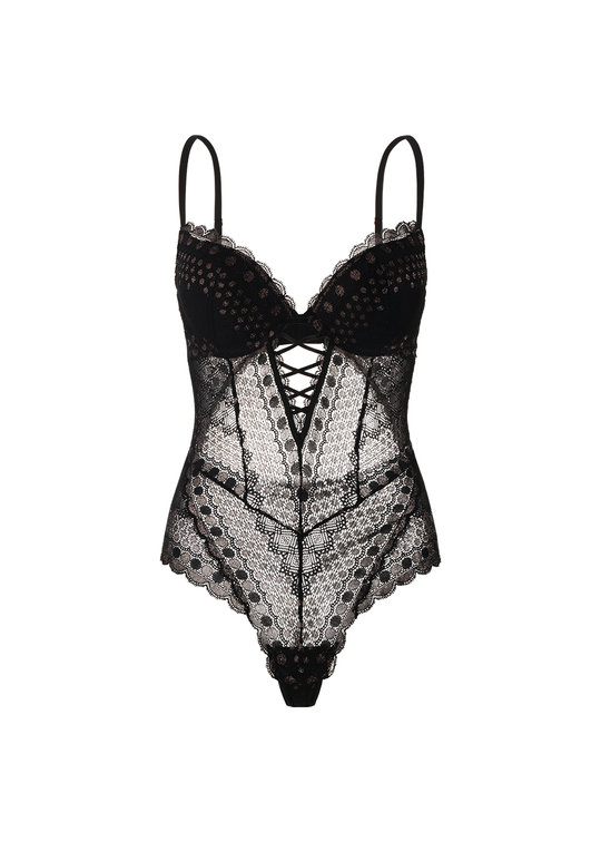 TAYLOR Plus Sexy Push-up Black GOLDEN Lace Bodysuit
