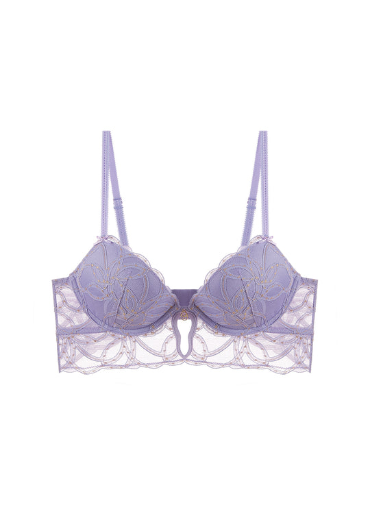 XIMENA Purple Lace Golden Thread push-up Underwired Demi Long Bra