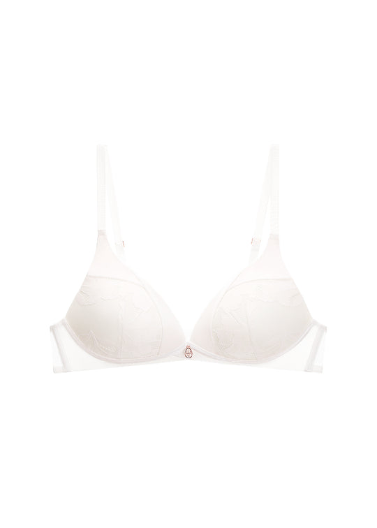 ZILLAH Sexy White Flora Lace Push-up Wireless Bra