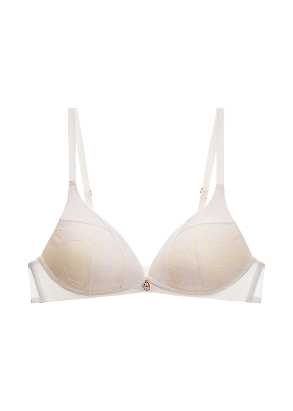 ZILLAH Sexy White Flora Lace Push-up Wireless Bra