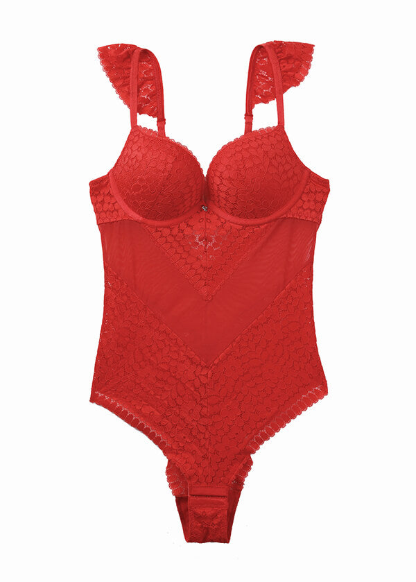 AMINA Lace Push-up Bodysuit Red Sexy Lingerie