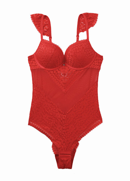 AMINA Lace Push-up Bodysuit Red Sexy Lingerie-imgsize-38D