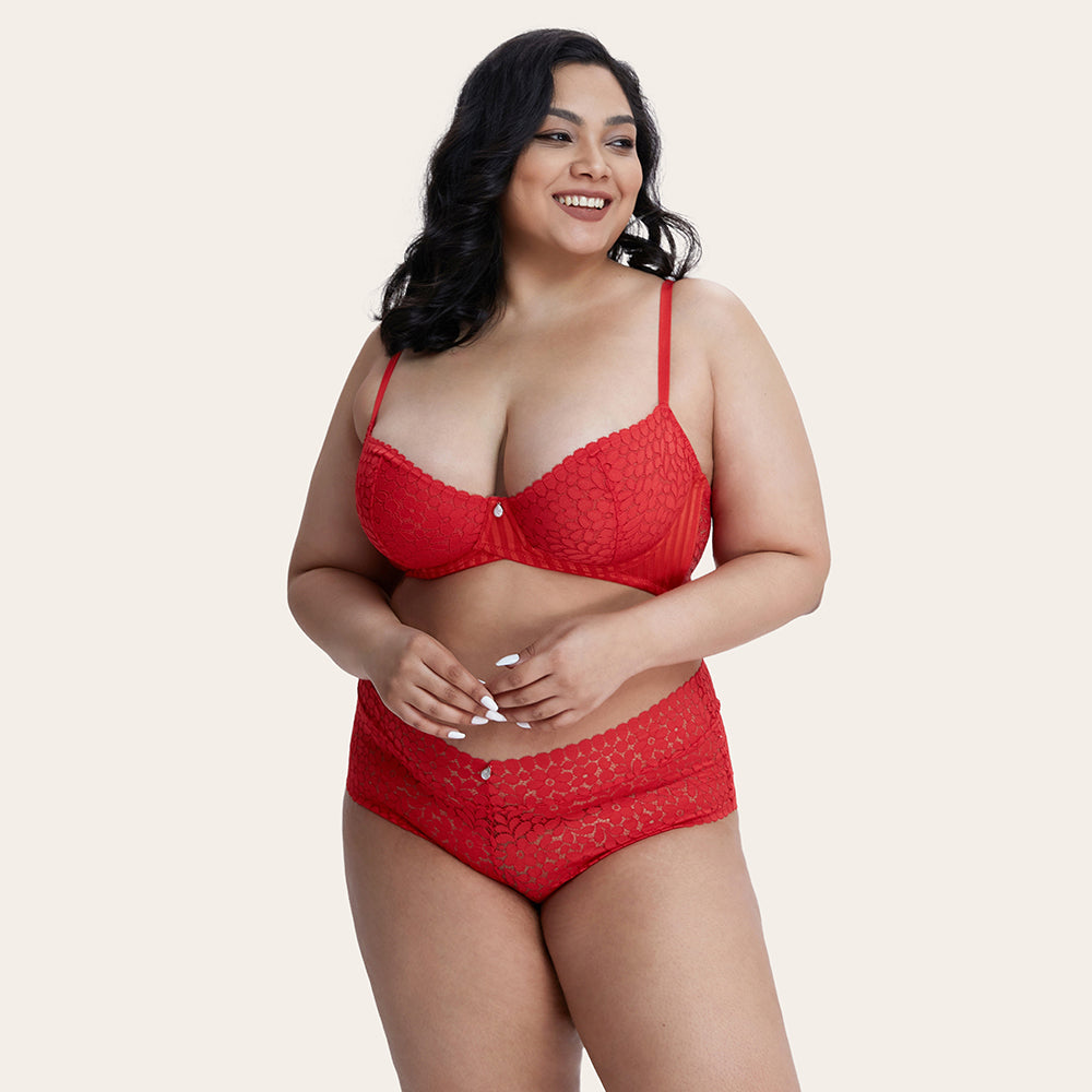 AMINA Unlined Red Lace Bra