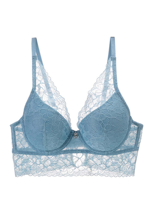 CLZOUD Wide Strap Bras for Women Light Blue Lace Womens Lace Gathered Bra  Straps Cup Underwear (no Underwire) 75D