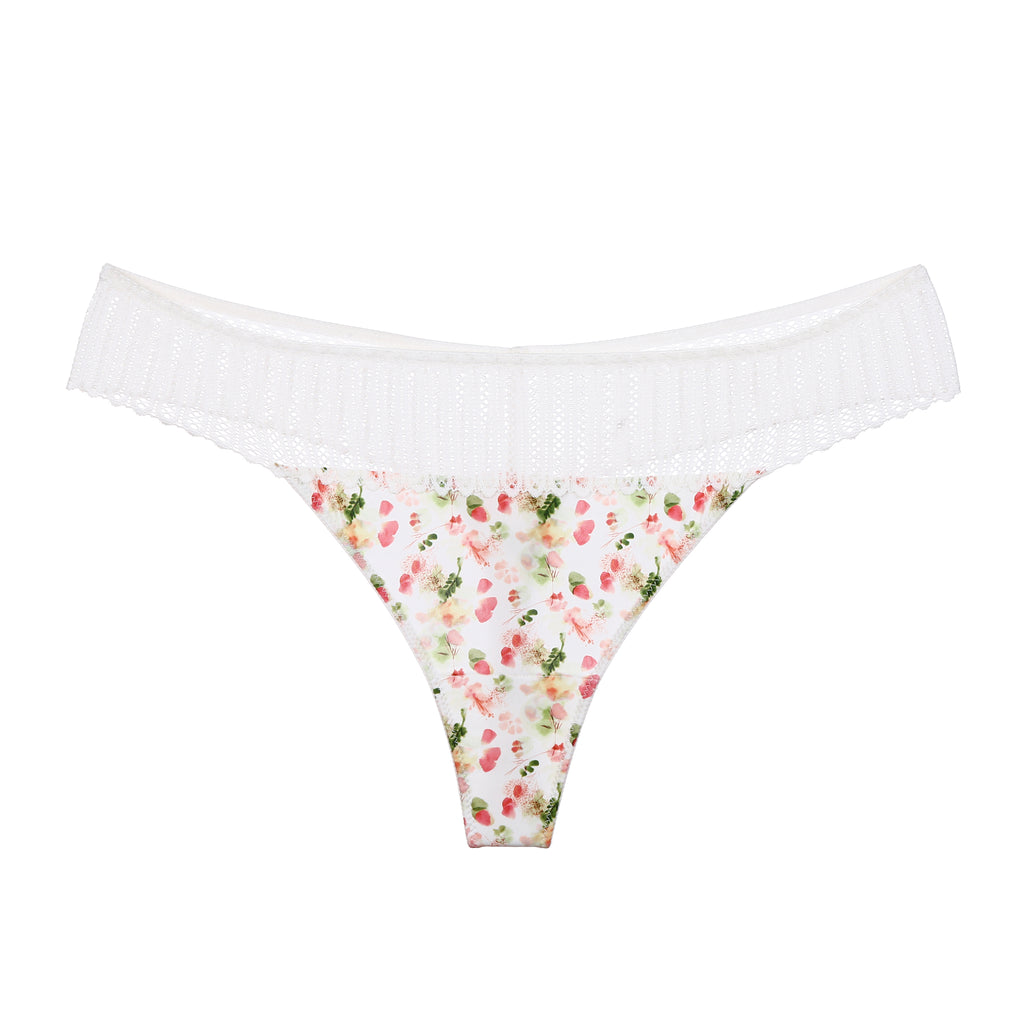 Floral Printed Lace Thong Panties, Sexy Underwear For Women