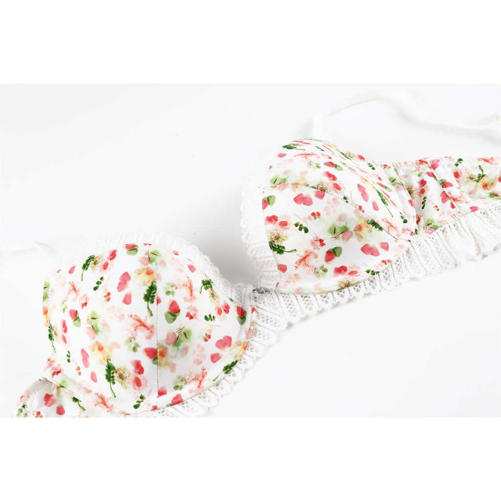 Printed Plunge Lace Bra  High-Quality Molded Padded Demi Bra