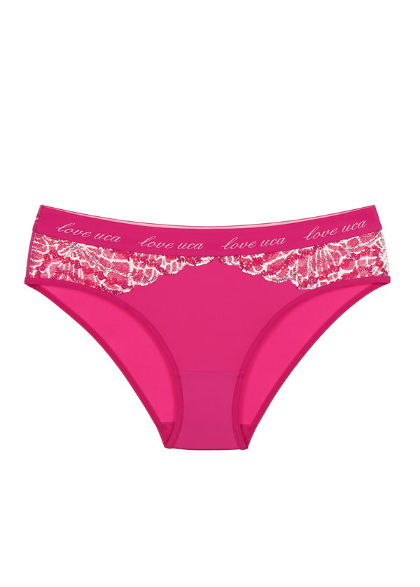 Pink Printed Lace Logo Brief Panties