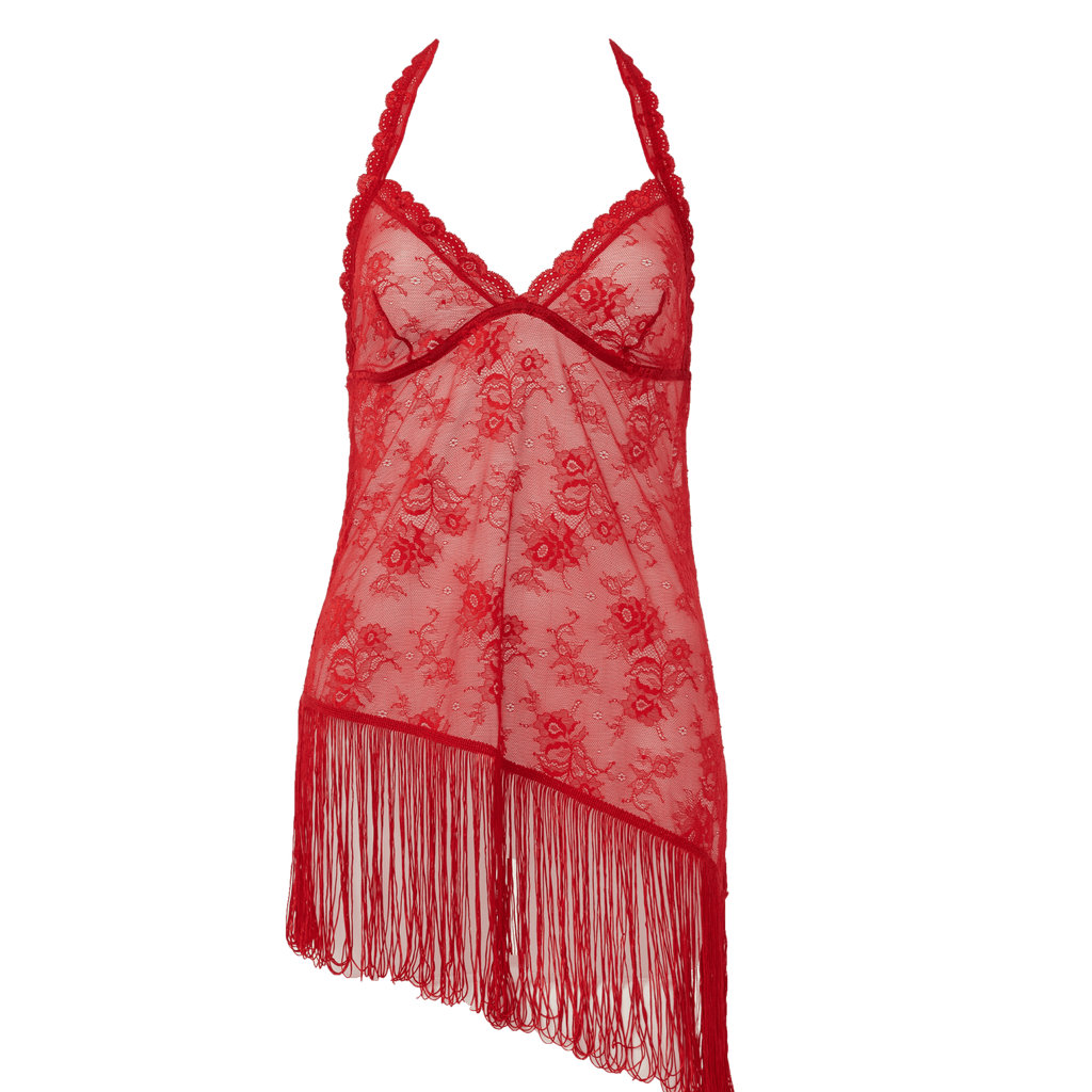 AMANDA Sexy Halter Top Lace Tassel Red Nightdresses