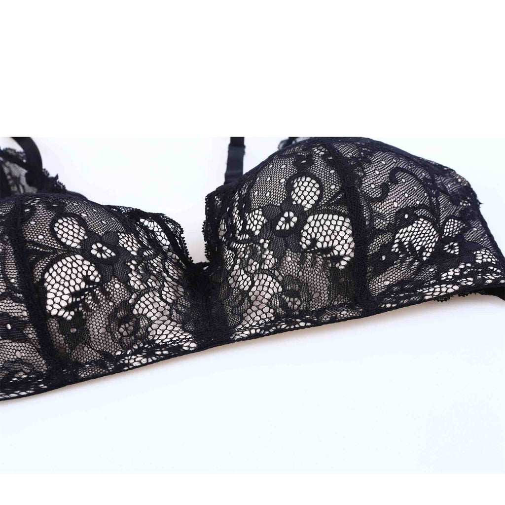LISA Sexy Recycled Lace Wireless Triangle Molded Black Racerback Bra