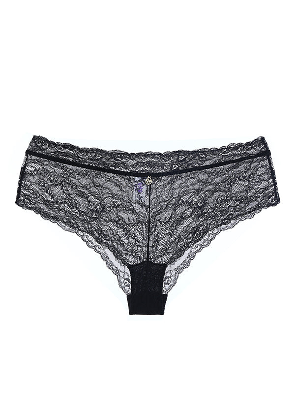 LISA Sexy Floral Recycled Lace Black Boyshort Panties