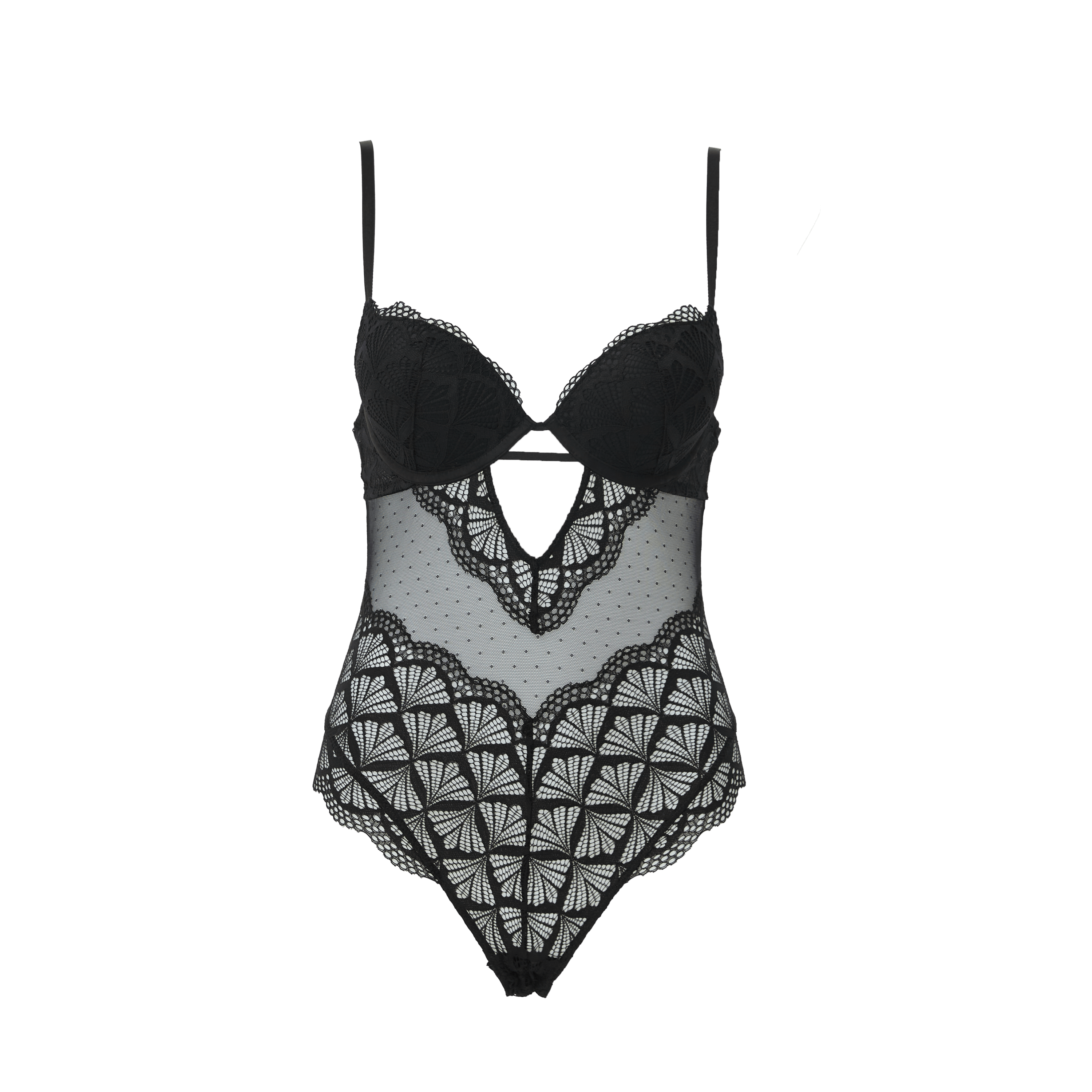 Olivia Sexy Push Up Mesh Black Lace Bodysuit